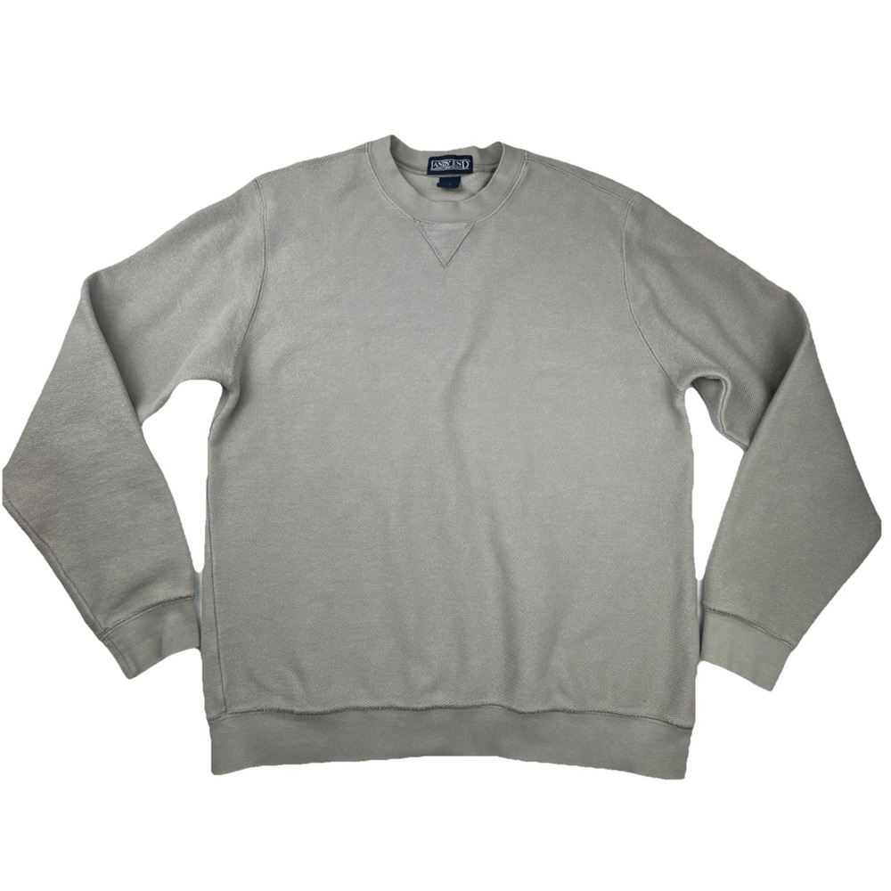 Lands End Mens Crewneck Sweatshirt S Gray Cotton Textured Knit Preppy Pullover